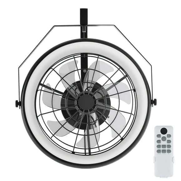 KFFKFF Ventilateur Mural avec Lumières, Ventilateur Mural de 22 Pouces avec Télécommande, Ventilateur Mural à Brancher à 6 Vitesses, Réversible, Éclairage 3 Couleurs à Intensité Réglable, Minuterie, Inclinaison Réglable à 360°