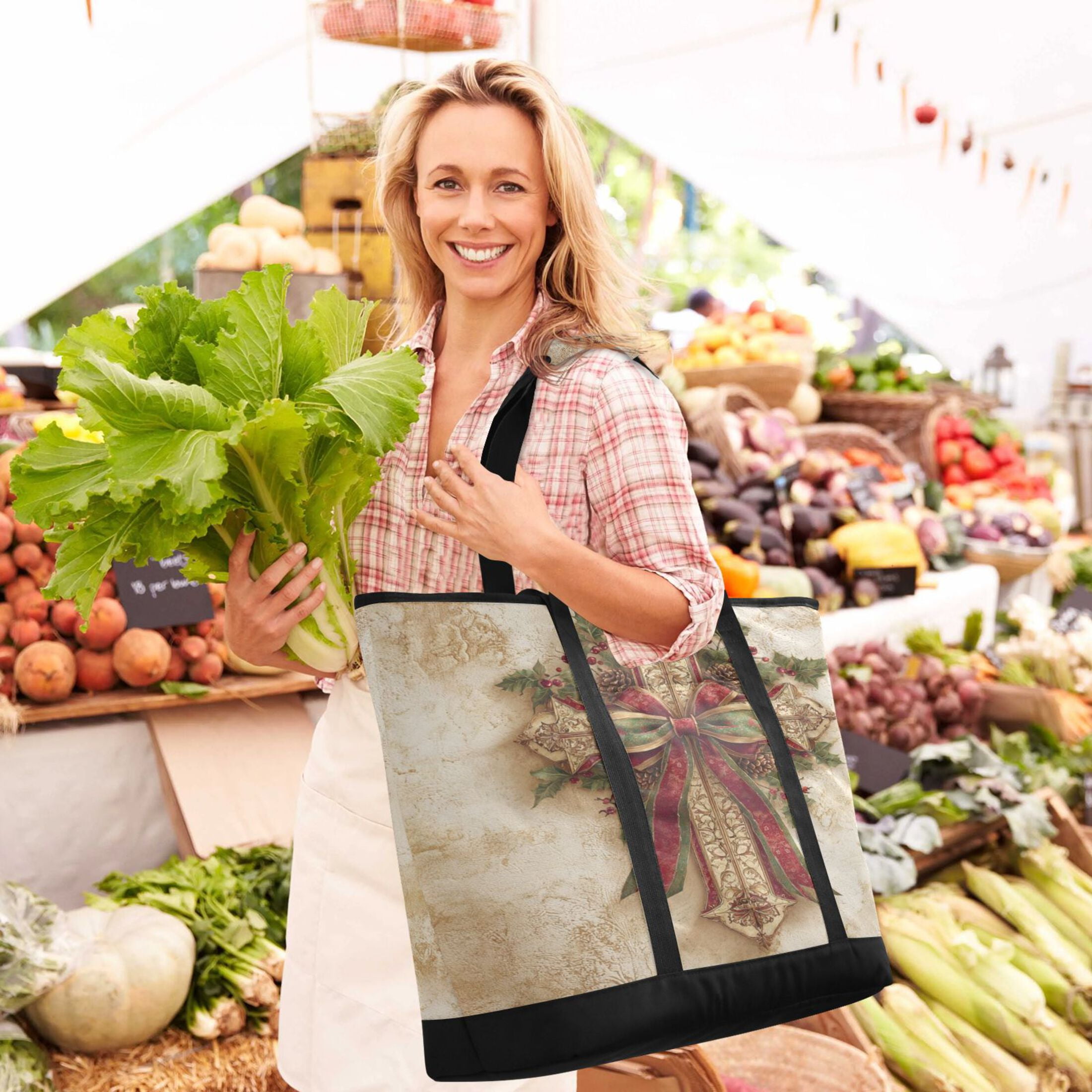Large Hand-held Ice Pack Picnic Bag Insulation and Refrigeration Suitable for Shopping Picnics and Camping Lovely Christmas Cross