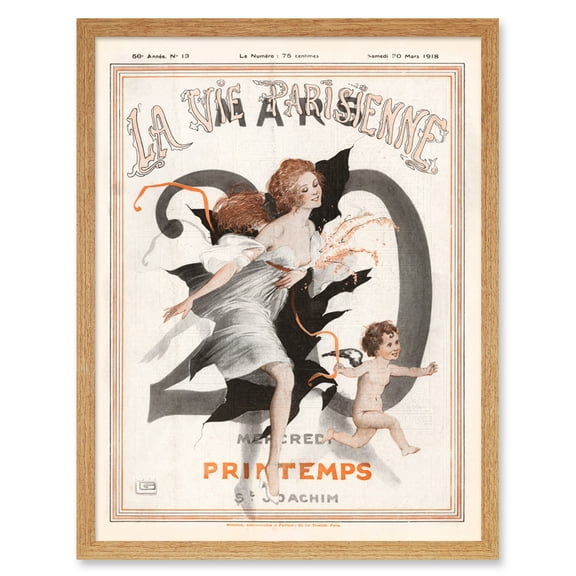 Vintage French Fashion La Vie Parisienne Spring Woman Cherub Magazine Cover Art Print Framed Poster Wall Decor 12x16 inch