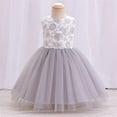 thumbnail image 2 of Gubotare Girls Tulle Dress Toddler Girls Lace Bowknot Dresses Baby Embroidery Gown Dress with Headwear (Grey,Size 6-12 Months), 2 of 8
