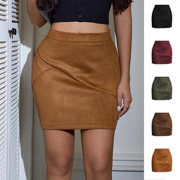 Lolmot Faux Suede Womens Mini Skirts Fall Fashion Ruched Wrap Pencil Skirt High Waist Bodycon Skirts Western Y2K Business Outfits