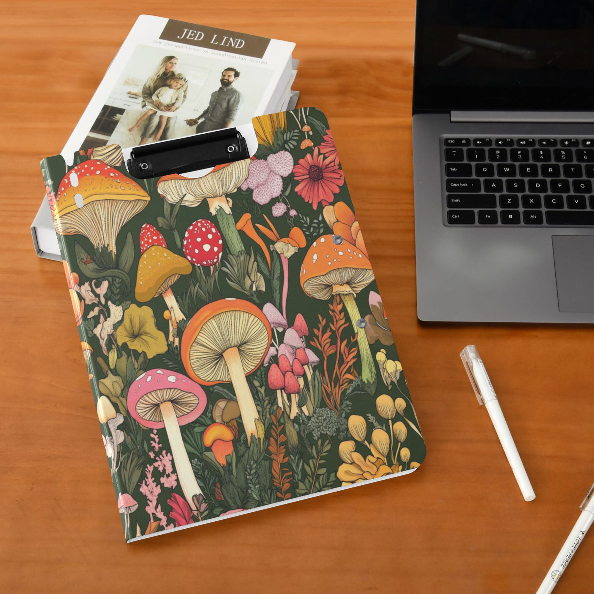 FORMRS A4 Clipboard Folder with Pen Holder Horizontal Foldable School Office Binder, Colorful Mushroom