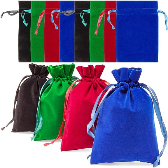 12-Pack Drawstring Velvet Pouches, Gift Bags for Weddings, Birthday Party Favors, Jewelry, Tarot Cards, Christmas, 9.1 x 6.3 inches