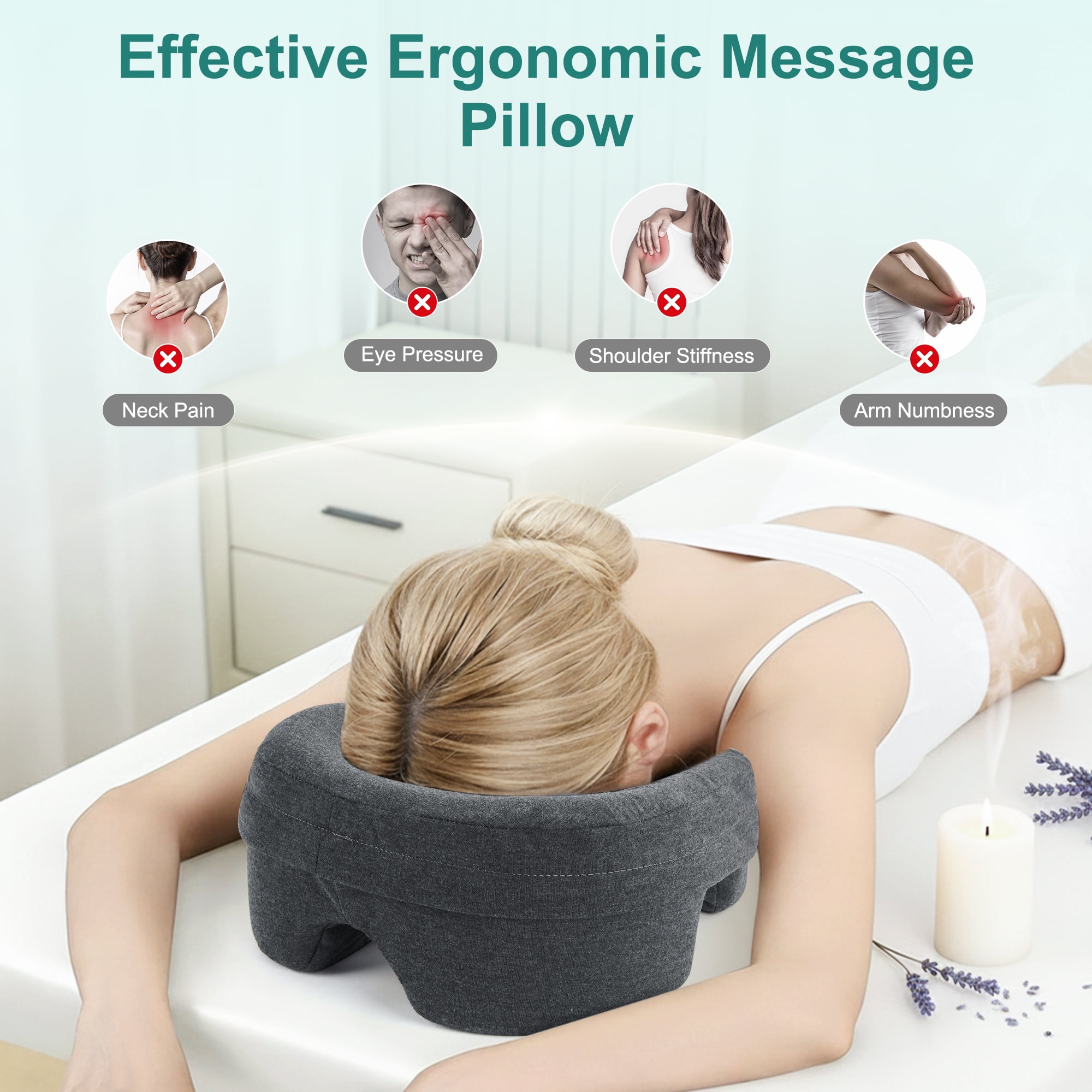 KAIPARA Face Down Pillows for Massage Table, Memory Foam Pillow Support for Stomach Sleepers, Eye Post-Surgery Recovery and Spa Treatments (Dark Gray)