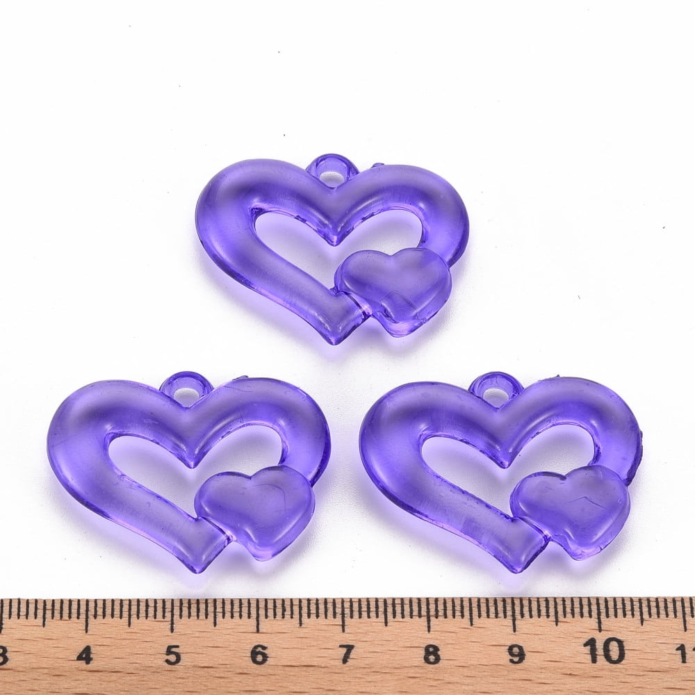 500gs Transparent Acrylic Beads Heart to Heart Medium Purple 27x34x6mm Hole: 3mm about 191pcs/500g
