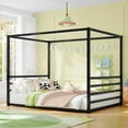 thumbnail image 5 of Queen Size Iron Platform Bed Frame with Fence Guardrails, Black, for Bedroom, 5 of 7