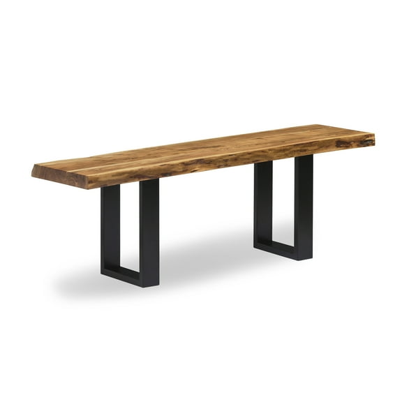 Alaterre Furniture Alpine 48" Live Edge Acacia Wood Bench with Black Metal Base, Rustic Industrial Entryway or Accent Seating for Living Room, Hallway, or Foyer