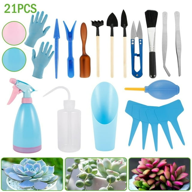 21 pcs Mini Garden Hand Tools Transplanting Tools Succulent Tools Miniature Planting Gardening Tool Set Garden Plant Care