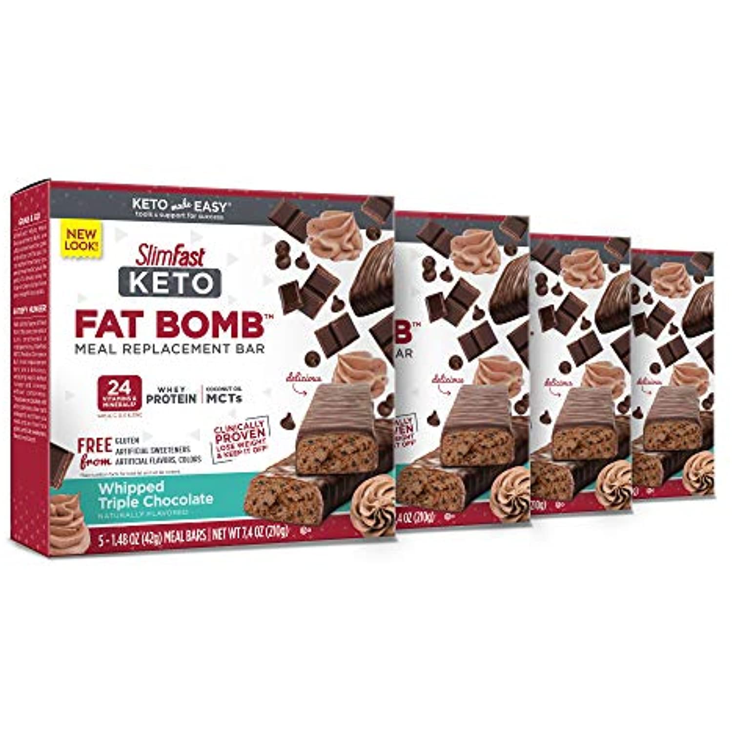 Slimfast Keto Fat Bomb Meal Replacement Whey Protein Bar, Whipped