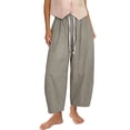 thumbnail image 3 of Cropped Linen Barrel Pants for Women Drawstring Wide Leg Cotton Capris 2026 Casual Summer Boho Baggy Palazzo Trouser Light Gray XL, 3 of 6