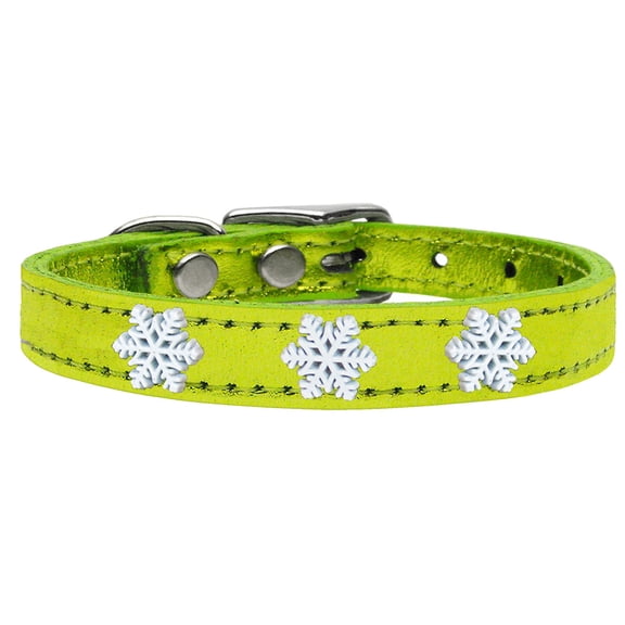 Snowflake Widget Genuine Metallic Leather Dog Collar Lime Green 26