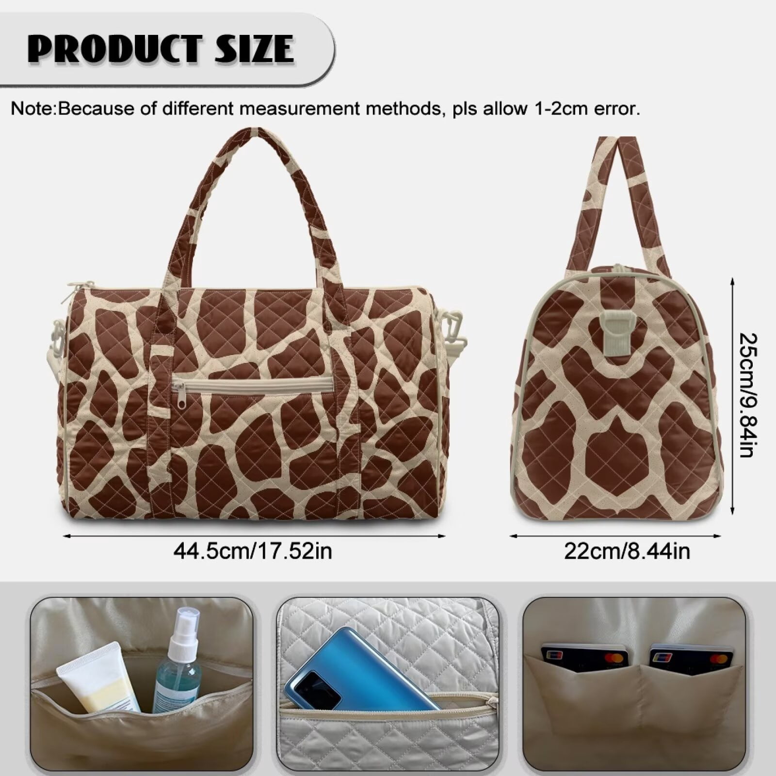 Xixirimido Brown Giraffe Skin Print Travel Duffle Bag Weekender Overnight Hospital Bags for Women Lightweight Carry-on Gym Bag for Travel, Airplanes, Sports