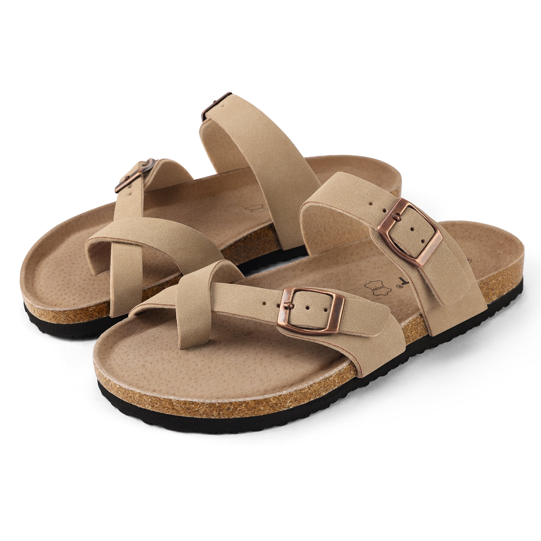 Women's Arch Support Slide Sandals - Soft Cork Footbed, Lightweight Beach Sandals