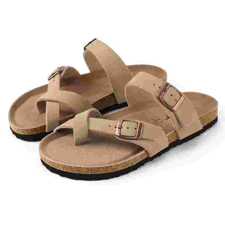 Women's Arch Support Slide Sandals - Soft Cork Footbed, Lightweight Beach Sandals