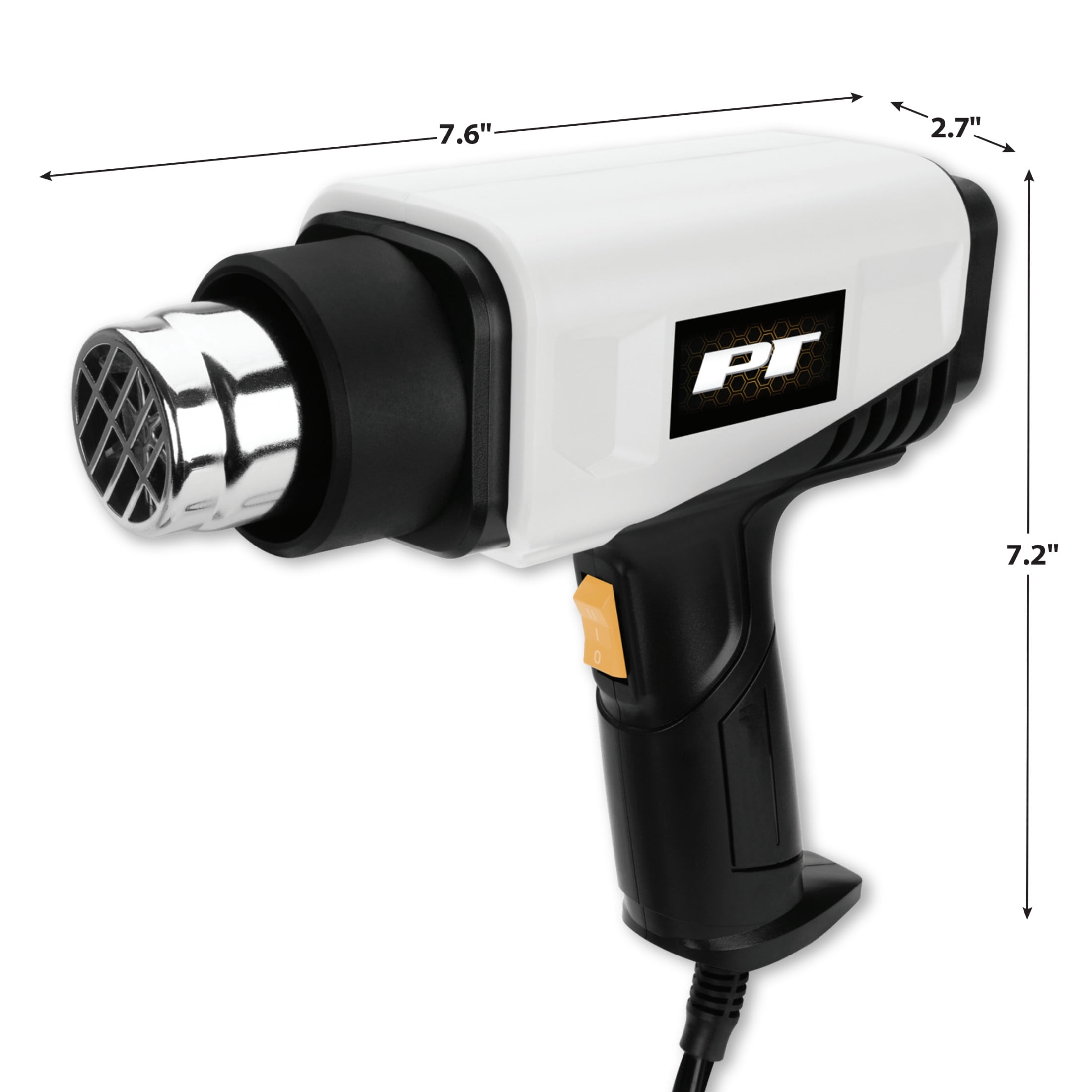 Performance Tool W7734 1800W Compact 2-Speed Heat Gun - Electronic Repair, Heat Shrink, 662/ 1202 Degrees F, Nozzle Adapters, Craft Gun, White/Black
