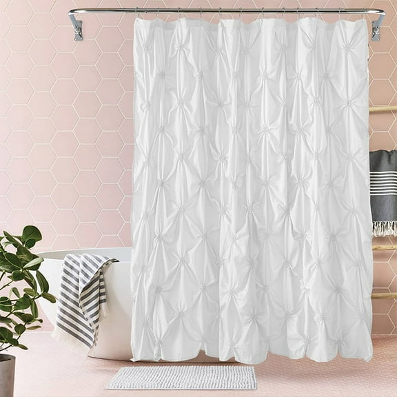 Modern Farmhouse White Fabric Shower Curtain, 72"x72", Quick-Drying, Durable, Washable