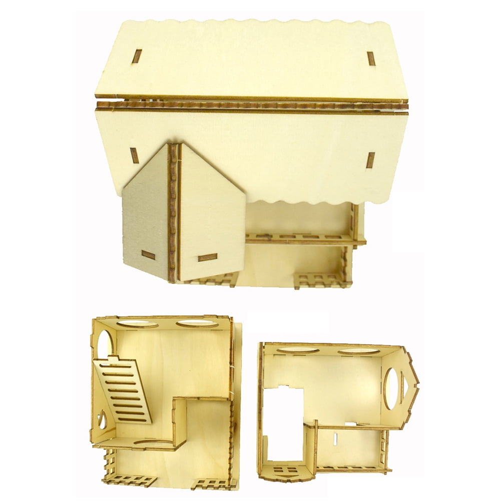 Pet Home Hideout Exercise Toys for Squirrels//Gerbils//Hamsters//Golden Bears//Small Animals Dual-Layer Pet Funny Play Nest with Stairs Slide Ayunjia Wooden Double-Decker Hamster House Hut