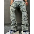 thumbnail image 3 of xiaxaixu Men's Ripped Distressed Destroyed Denim Pants Mid Waist Straight Fit Washed Denim Jeans, 3 of 8