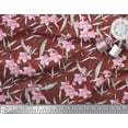 thumbnail image 2 of Soimoi Red Cotton Poplin Fabric Leaves & Freesia Floral Fabric Prints By Yard 42 Inch Wide, 2 of 3