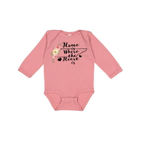 

Inktastic Tennessee Home is Where The Heart is with Watercolor Floral Gift Baby Girl Long Sleeve Bodysuit