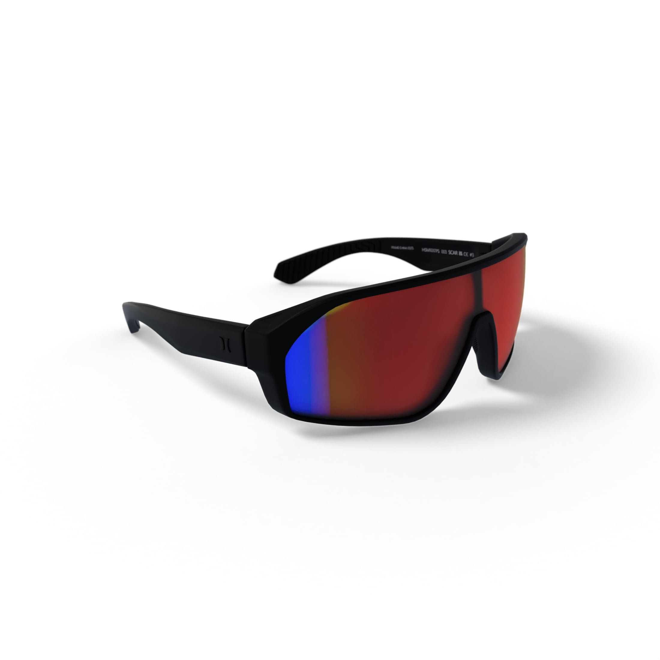 Hurley Scar HSM1017PS Shield Sunglasses Matte Black Frame Red Mirror Polarized Lens with AR Coating