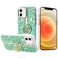 thumbnail image 2 of Case For Apple iPhone 14 /13 Diamonds 3D Butterfly Floral Design Bling Sparkly Glitter Hybrid Metal Fashion with Ring Stand Phone Cover for iPhone 14 / iPhone 13 Light Green, 2 of 6
