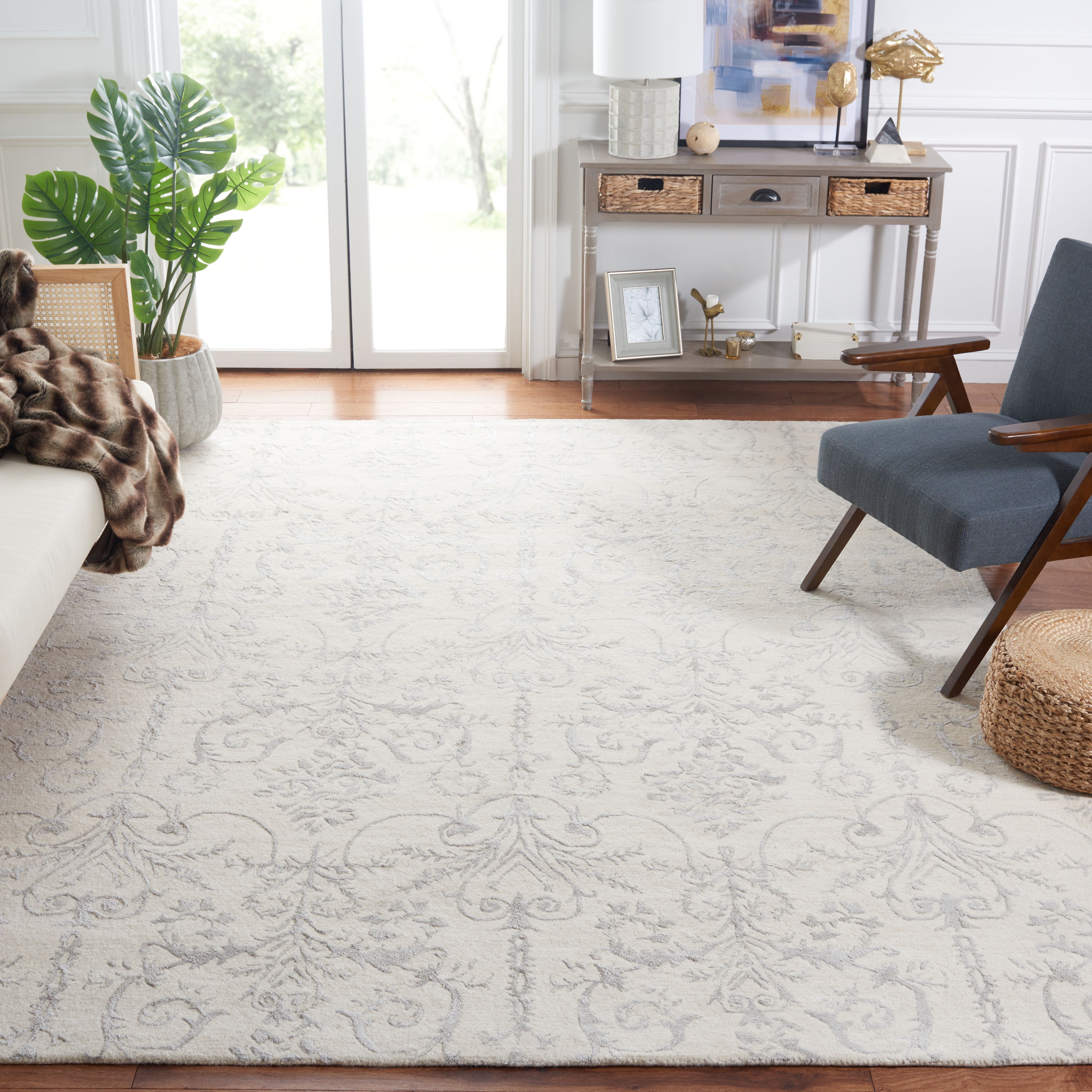 SAFAVIEH Bella Paula Damask Area Rug, Ivory/Grey, 10' x 14'