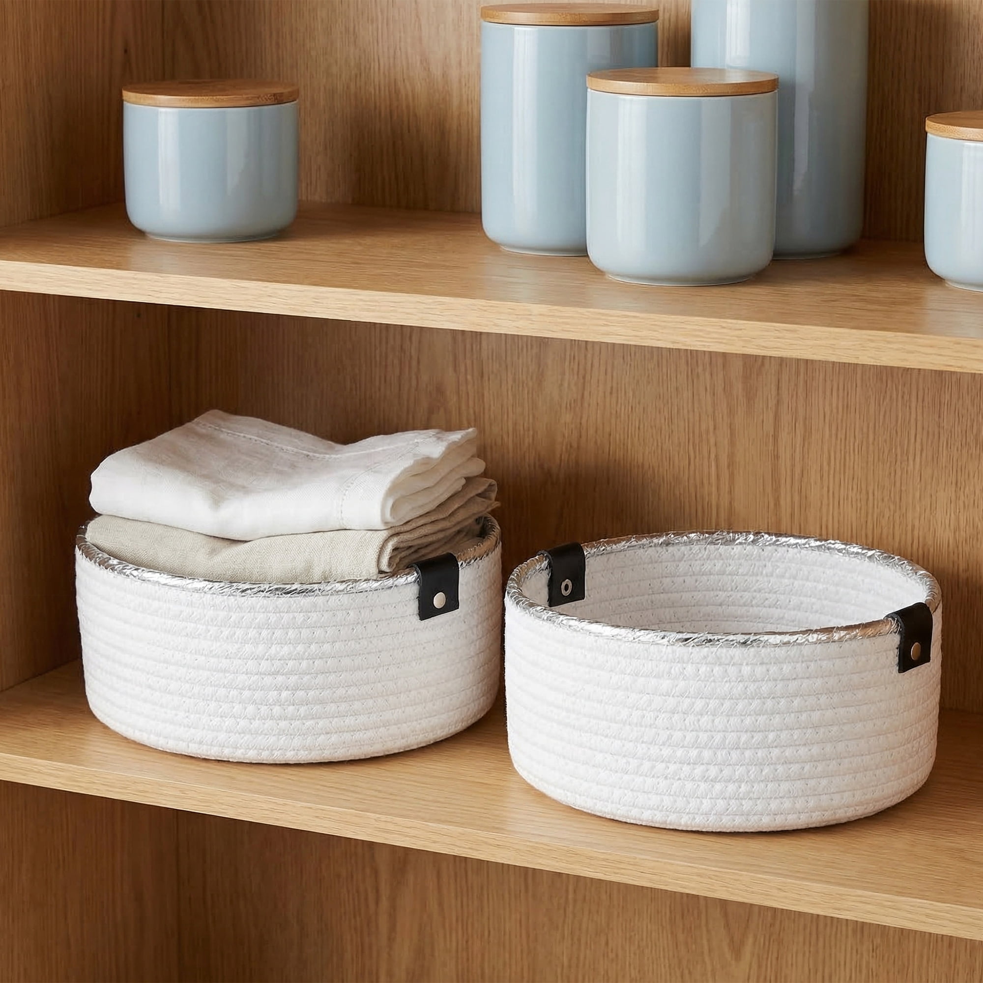 Unique Bargains Woven Storage Basket for Key Tray Bowl White-Silver 9.4*9.4*3.9in