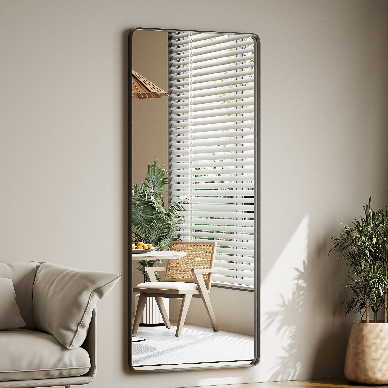 Anyrose 64"x21" Rectangular Full Length Mirror Wall Mirror With Deep Frame Wall-Mounted, Black
