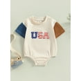 thumbnail image 2 of Bagilaanoe 4th of July Newborn Baby Girl Boy Rompers Contrast Color Letter Print Short Sleeve Bodysuit 3M 6M 12M 18M 24M Infant Summer One Piece Short Jumpsuit for Independence Day, 2 of 8