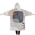 thumbnail image 2 of Oversized Wearable Blanket Hoodie,Blue Boho Abstract and Plant Pattern Sherpa Blanket Hoodie with Super Pockets,Super Warm Fuzzy Pullover for Women & Men, 2 of 6