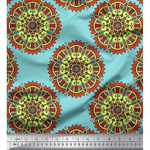 Soimoi Silk Fabric Mandala Decorative Decor Fabric Printed Yard 42 Inch Wide