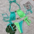 thumbnail image 4 of Trajes de Baño de Bikini de Mujer de Color Sólido Sexy de Moda Dividido con Pantalones, Nylon de Corte Alto para la Piscina de Playa Y las Vacaciones de Verano, 4 of 6