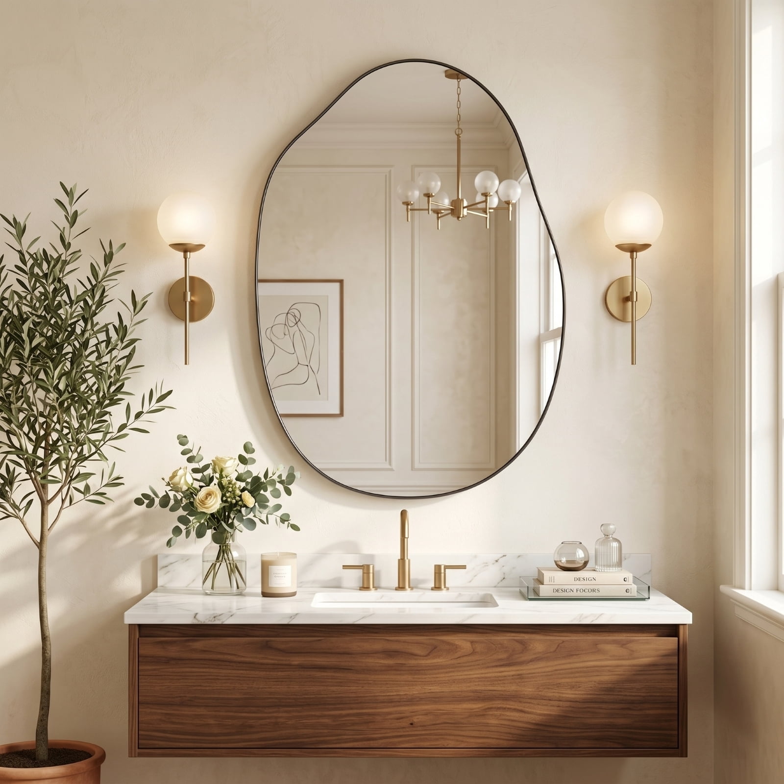 Easy4Home 26"x40" Irregular Bathroom Wall Vanity Mirror Asymmetrical Frameless Mirror