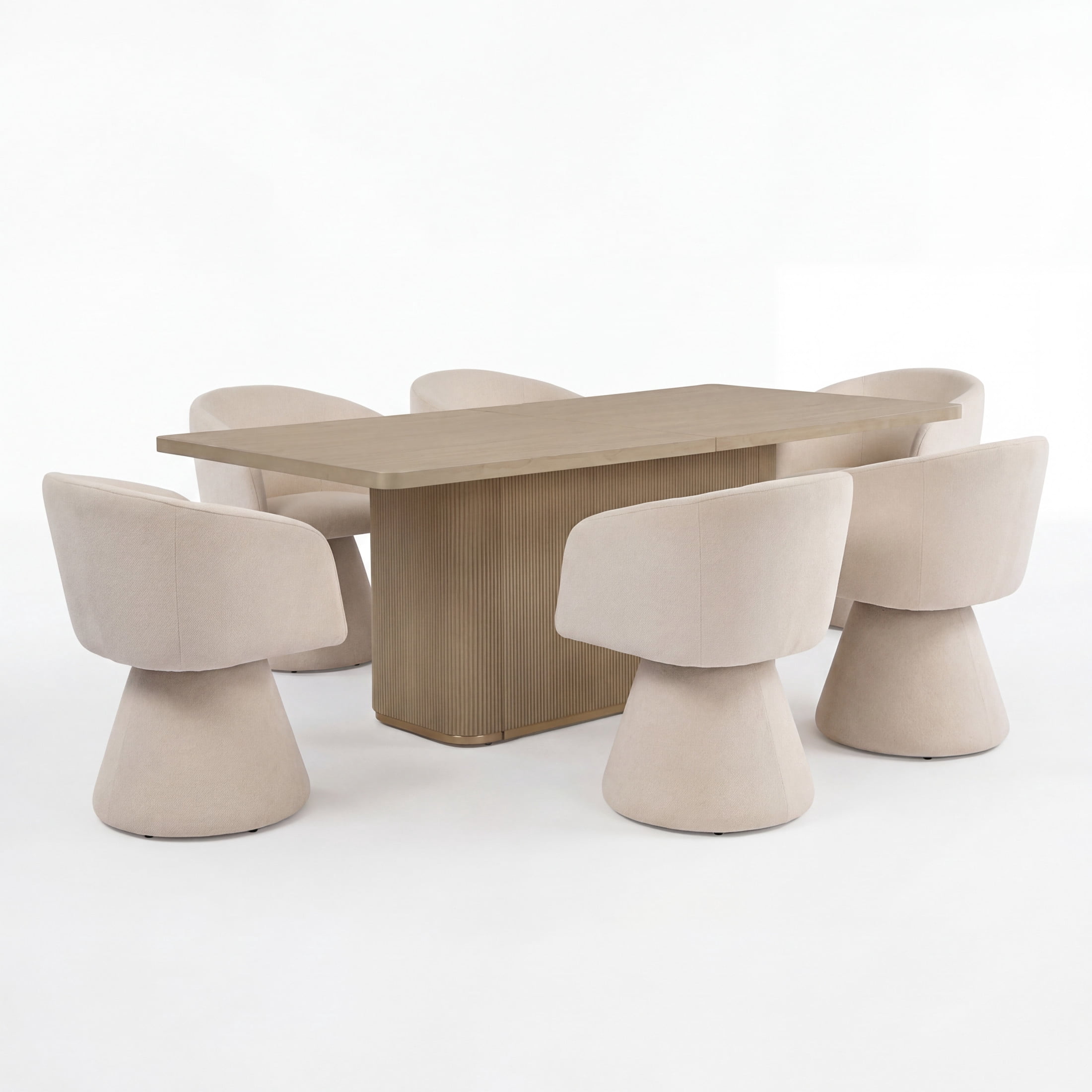 Christopher Knight Home 7-Piece Modern Dining Set, Table with Swivel Upholstered Chairs, Natural+Beige