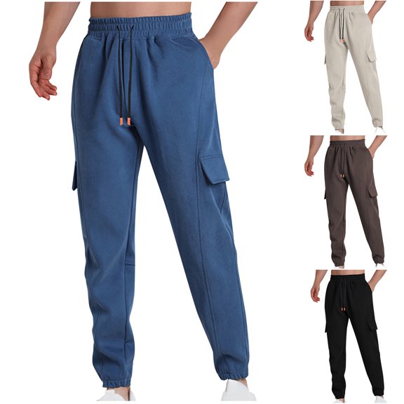 safuny Men's Jogger Pants Cargo Sweatpants Outdoors Running Clearance Drawstring Casual Activewear Comfy Relaxed Pants Teens Boys Solid Color Fashion Trousers Athletic Beige L