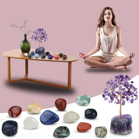Pebble tray for plant humidity! Natural Amethyst Crystal Tree With 12 Natural Crystal Chips Crystals For Home Table Decoration Allegory Of Wealth And Luck