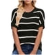thumbnail image 2 of Puntoco Suéter de cuello redondo de lana a rayas de moda para mujer en colores contrastantes con suéter de hombros de manga corta, 2 of 7