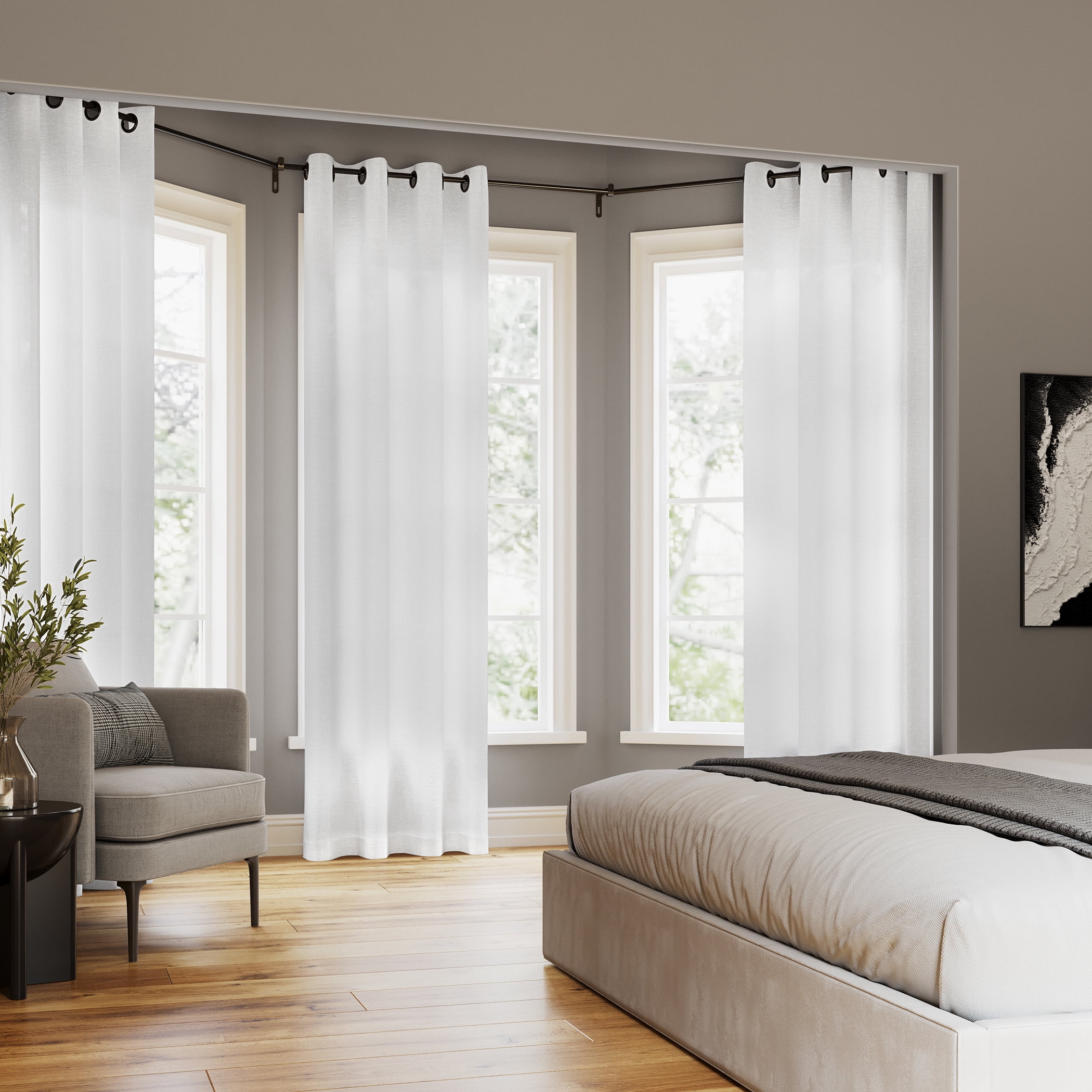 Archaeo Slub Textured Linen Blend Black Grommet Top Curtain, 52"x84", White
