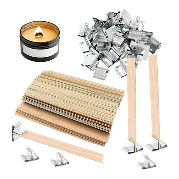 Wooden Candle Wicks 200 Pcs, Wooden Wicks for Candle Making, Wooden Candle Wicks with Wick Clip Metal Base