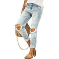 thumbnail image 7 of YOTMKGDO Women's Pants Womens Ripped Mid Waisted Boyfriend Jeans Loose Fit Distressed Stretchy Denim Pants Womens Jeans Stretchy Light Blue S, 7 of 7