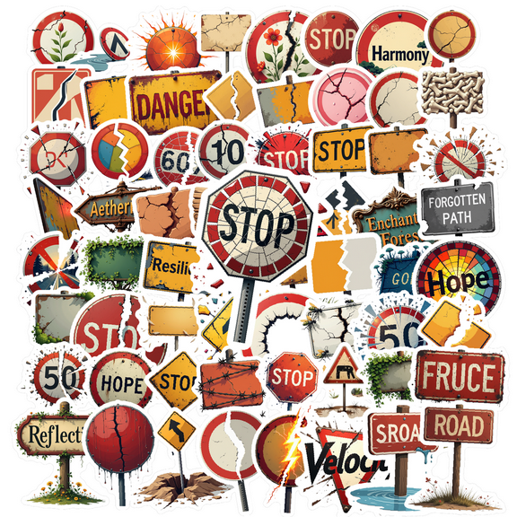 retro Road Sign Stickers Stickers, Waterproof Road Sign Stickers Sticker for Water Bottle Laptop Phone Cases Planner Skateboard Luggage Helmet Party Favor Decor, Ideal for Adults Teens Teacher Rewards