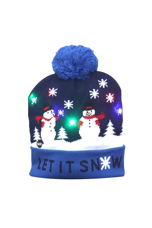 Glowing Christmas Knitted Hat Dark Blue Snowman LED Light-up Christmas Hats Santa Hat Lights Flashing Cap