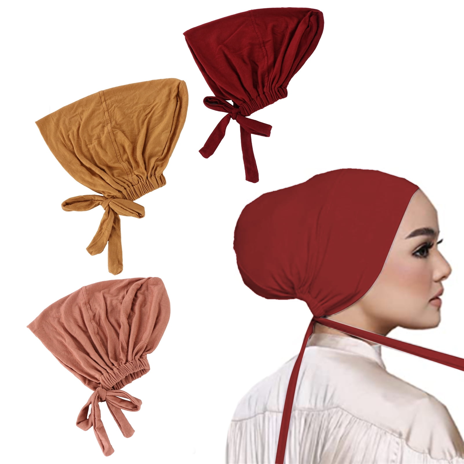 Lenmipot Women Under Hijab Cap Islamic Underscarf Turbans for Women Solid  Color Hijab Bonnet Caps Muslim Scarf Inner Cap, 2pcs, SetE at   Women's Clothing store