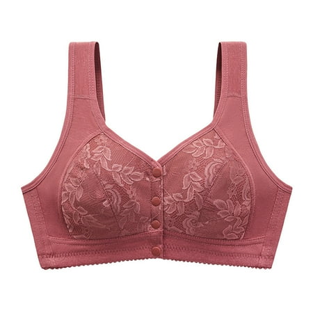 TrendVibe365 Womens Bralette Plus Size Lace No Wire Push up Bra Padded Button Front Clasp Wide Strap Bustier Full Coverage Crop Tank Top Comfort Underwear Red 5XL