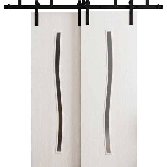 Sliding Modern Barn Bypass Doors 36 x 80 in - LUNO 2003 Ash - Modern 6.6ft Rails Hardware Set - Wood Solid Bedroom Wardrobe Doors