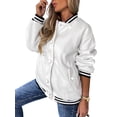 thumbnail image 3 of DYMADE Women Long Sleeve Pockets Contrast Fleece Bomber Fashion Coat, 3 of 6