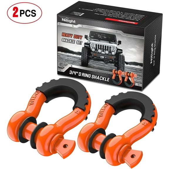 Nilight 2PCS 3/4" D-Ring Shackles 7/8'' Pin Black Isolator Washers Kit 4.5t For Jeep Truck Bumper