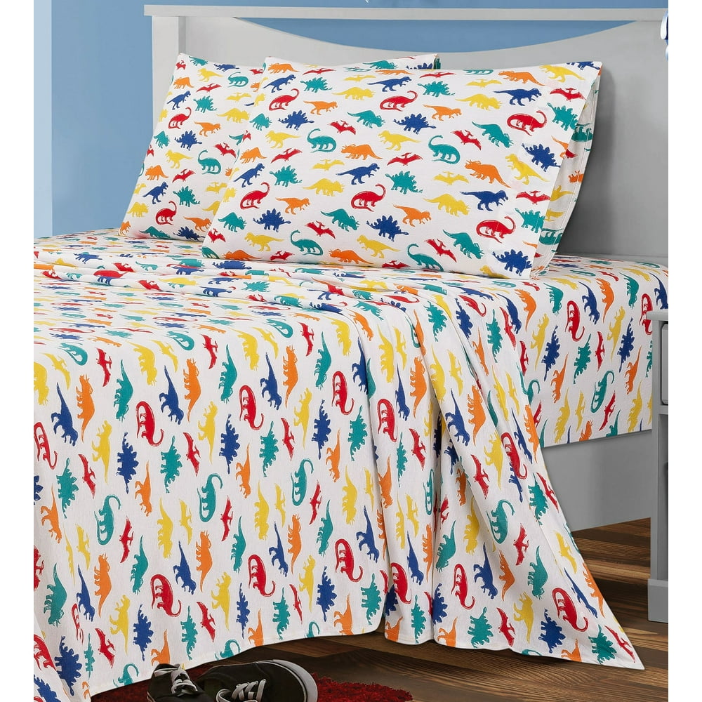 Your Zone Dino Teen Cotton Blend Jersey Sheet Set, Queen, Multicolor, 4 ...