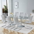 thumbnail image 5 of Hi loPres 71" Luxury Glass Dining Table with 8 Light Gray Silver Cantilever Chairs, Modern 8-Person Gathering Center with Silver Pedestal for Chic Dining Room, 5 of 11